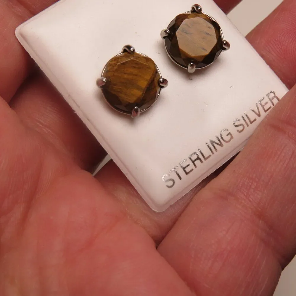 Sterling Silver Tiger eye  Earring Hand Crafted Studs